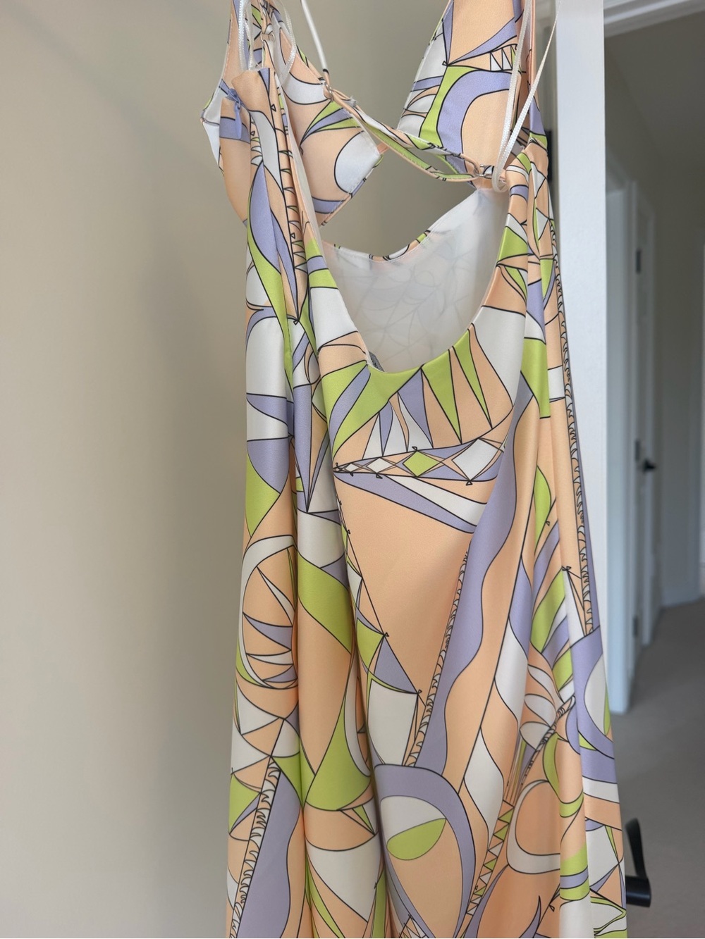 Zara Abstract Print Spaghetti-Strap Mini Dress in Peach, Light Green & Lavender - Picture 3 of 4